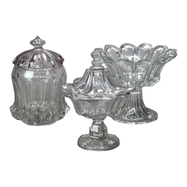 19th Century Antique Pressed Glass Pieces- 3 Pieces For Sale
