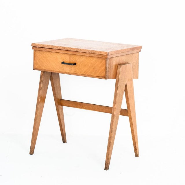 Vintage Oak Console or Side Table with Compass Legs, France, 1960s For Sale - Image 14 of 14
