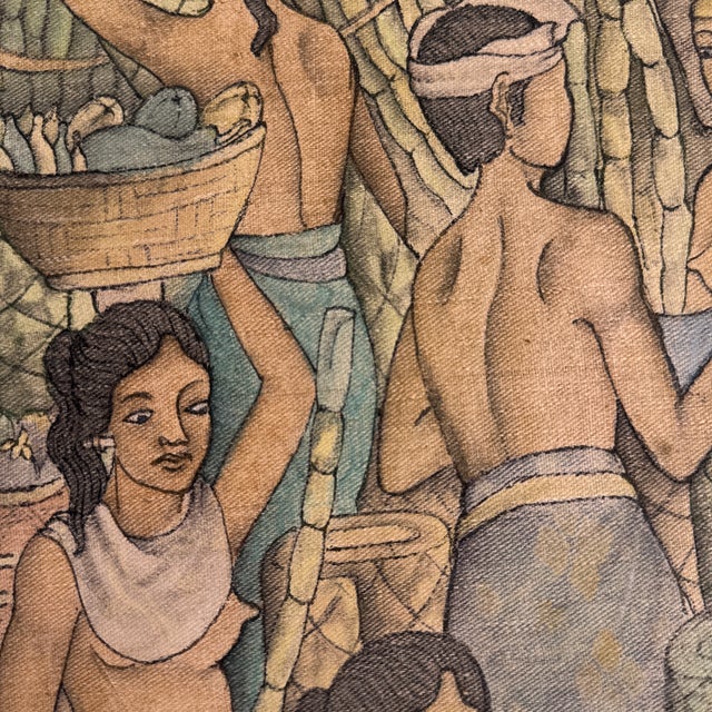 Green Vintage Traditional Indonesian Balinese Village Nude Ladies on Cloth, Framed Signed Sudha For Sale - Image 8 of 12