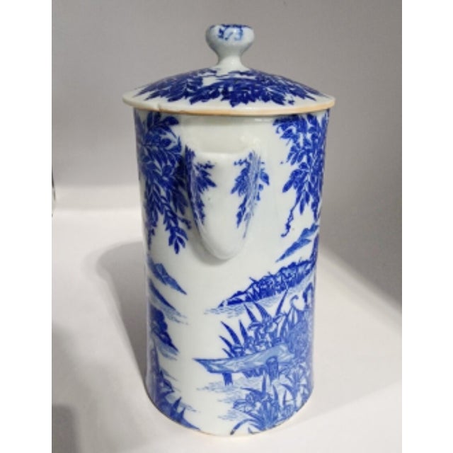 Antique Blue and White Porcelain Chinoiserie Japanese Hot Water Pitcher For Sale - Image 11 of 12