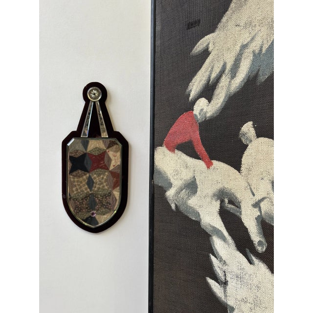 Antique Victorian Velvet + Beveled Glass Sorcerer's Mirror, Circa Late 19th Century. Spectacular form covered with a deep...