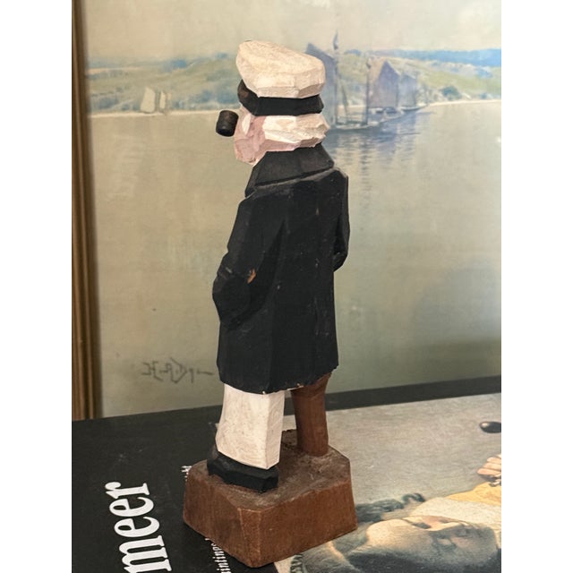 Vintage Arts & Crafts Carved Sea Captain With Pipe For Sale - Image 4 of 6