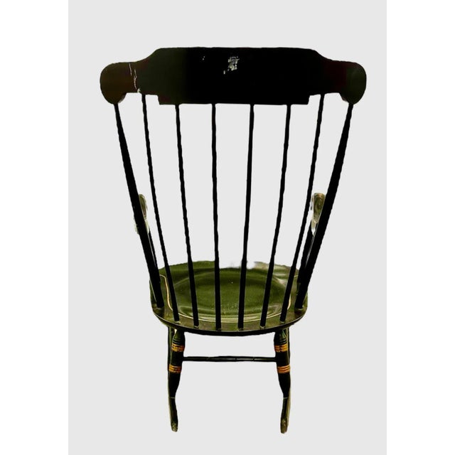 Art Deco 1920s Nichols and Stone Windsor Handmade Spindle Back Rocking Chair Wood Stencil For Sale - Image 3 of 12