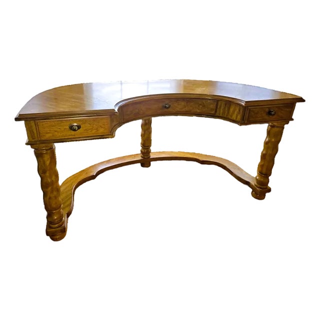 Drexel Vintage Solid Oak Demilune Executive Desk - Circa Mid to Late 20th Century For Sale