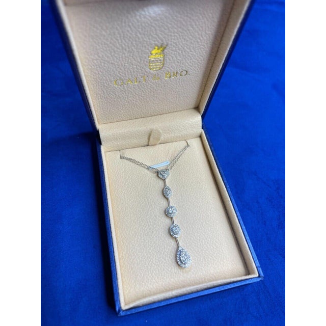 Early 21st Century Multi Shape Halo Pave Diamond 18 Karat White Gold Pendant Drop Lariat Necklace For Sale - Image 5 of 9