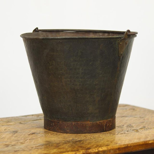 Antique Patinated Hammered Copper Bucket / Planter For Sale - Image 9 of 9