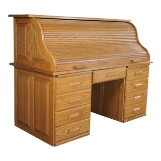 Early 20th Century S Curve Tambour Roll Top Secretary Office Library Banker Writing Desk For Sale