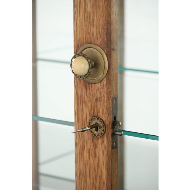 Glass Antique Dutch Oak Display Cabinet with 2 Doors, Glass Shelves and Mirrored Back For Sale - Image 7 of 16