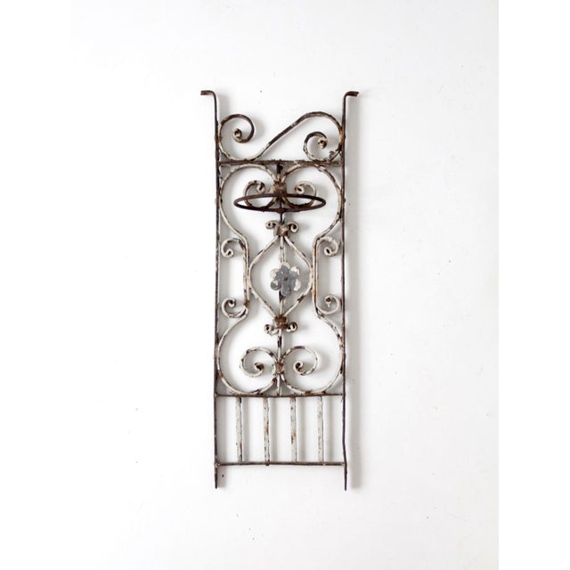 Vintage Spanish Revival Wrought Iron Wall Planter Sconce For Sale - Image 9 of 16