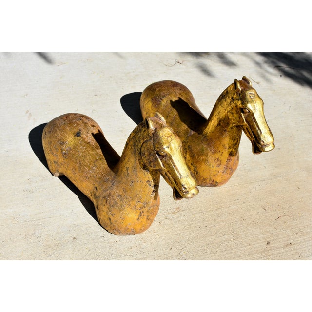 20th Century Art Deco Gilded Iron Horse Busts - a Pair For Sale - Image 11 of 13
