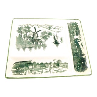 1950s Green and Cream Divided Serving Tray For Sale