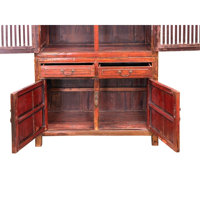 Vintage Brown Oriental Open Bars Doors Display Curio Cabinet Bookcase For Sale - Image 11 of 16