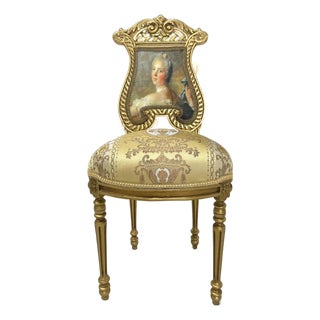 Gold Accent Chair With Lady Portrait – Elegant Baroque Style For Sale