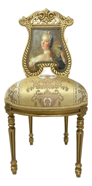 Gold Accent Chair With Lady Portrait – Elegant Baroque Style