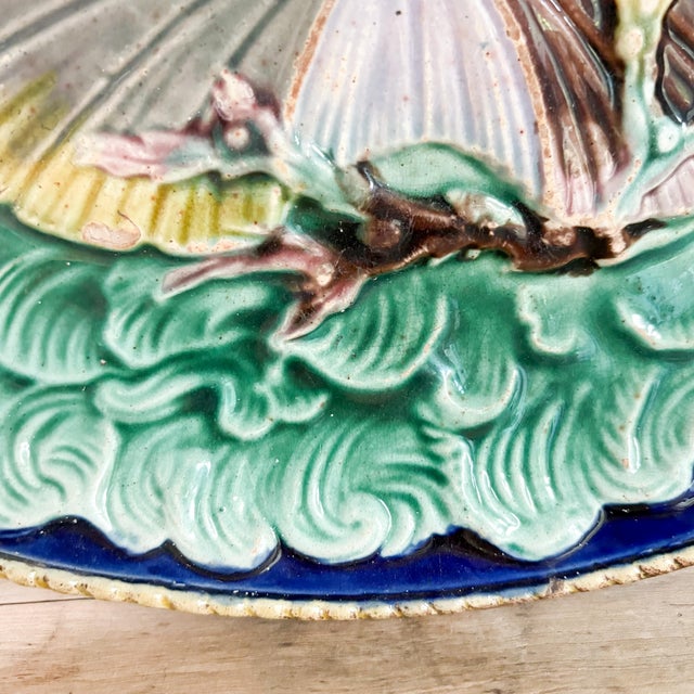 Antique Wedgwood "Waves and Shells" Majolica Oval Platter For Sale - Image 9 of 13