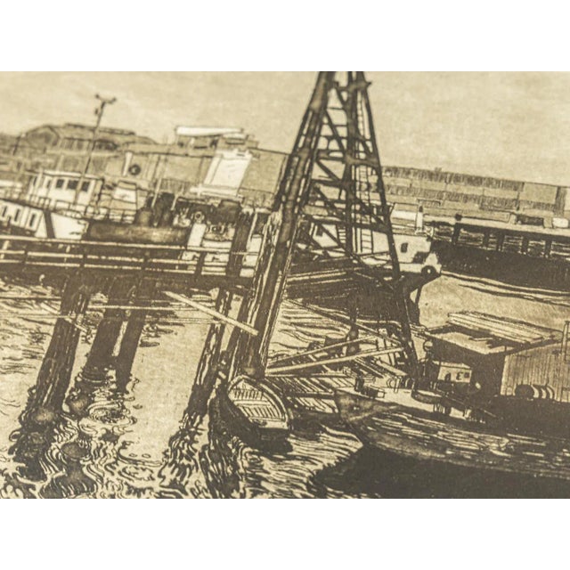 Paper Small Harbor Basin, Etching on Paper, Framed For Sale - Image 7 of 11