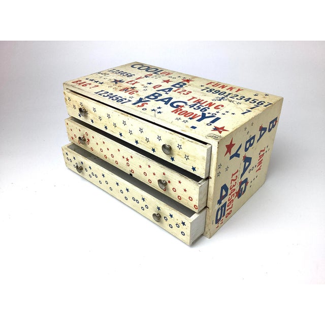 Vintage Mid-Century Folk Art Decorated Wooden Box With 3 Draws For Sale In New York - Image 6 of 7