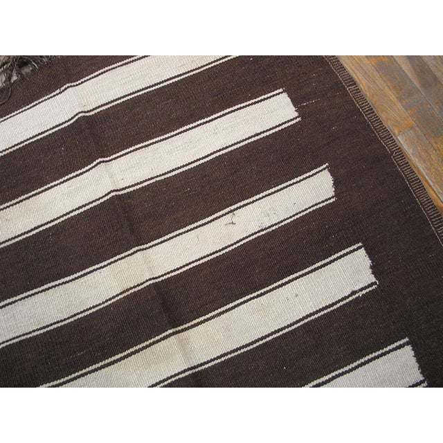 Mid 20th Century 1940s Chocolate Brown Stripe Kilim Tribal Antique N.w. Persian Flat Weave Rug 5 X 12'10" Wool Carpet For Sale - Image 5 of 5