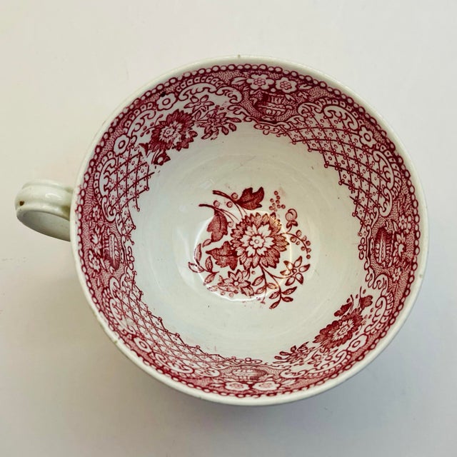Farmhouse Late 19th Century Red Transferware Teacup & Saucer For Sale - Image 3 of 8