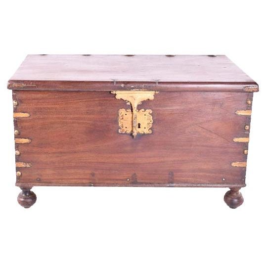 Brown Antique Trunk in Sucupira with Original Metals, 1890s For Sale - Image 8 of 8