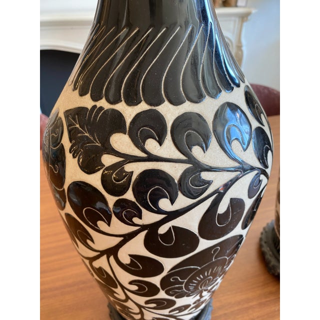 1970s Black and White Painted Ceramic Vases - a Pair For Sale In New York - Image 6 of 11