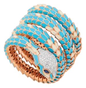 SNAKE COLLECTION , Turquoise & White SNAKE BRACELET , Diamonds, 18K & Sterling