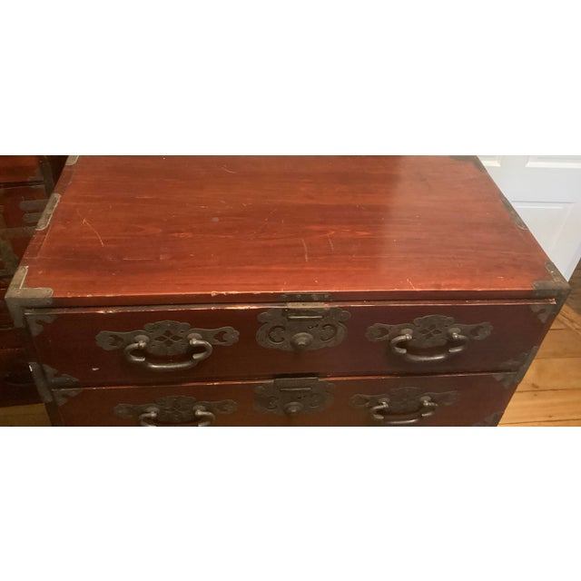 19th Century Japanese Meiji Period Isho-Tansu Clothing Chest With Iron Hardware For Sale - Image 11 of 11