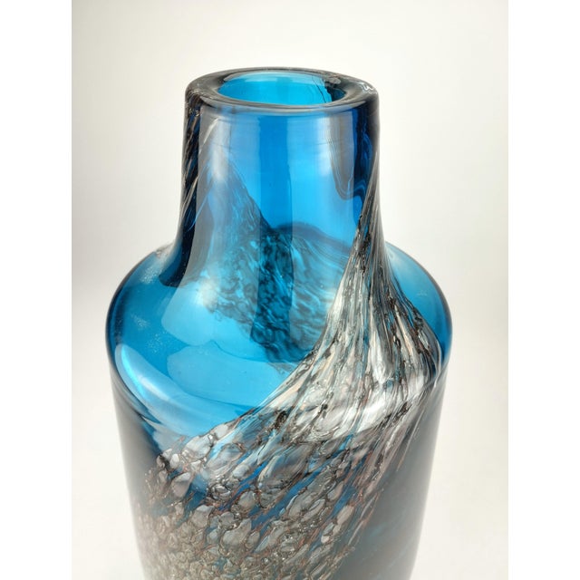 Glass Large Blue Glass Vase with Florida Decor by Heinrich Loffelhardt for Schott-Zwiesel, 1970 For Sale - Image 7 of 11