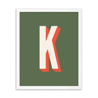 Alphabet Series in Olive, Letter K by Pencil & Paper in White Frame, XS Art Print For Sale