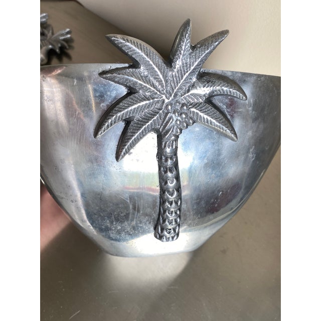 Contemporary Palm Tree Pewter Salad Bowl & Servers Chairish