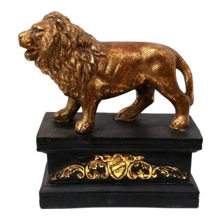 Black & Gold Resin Lion Bookend with Sheild For Sale