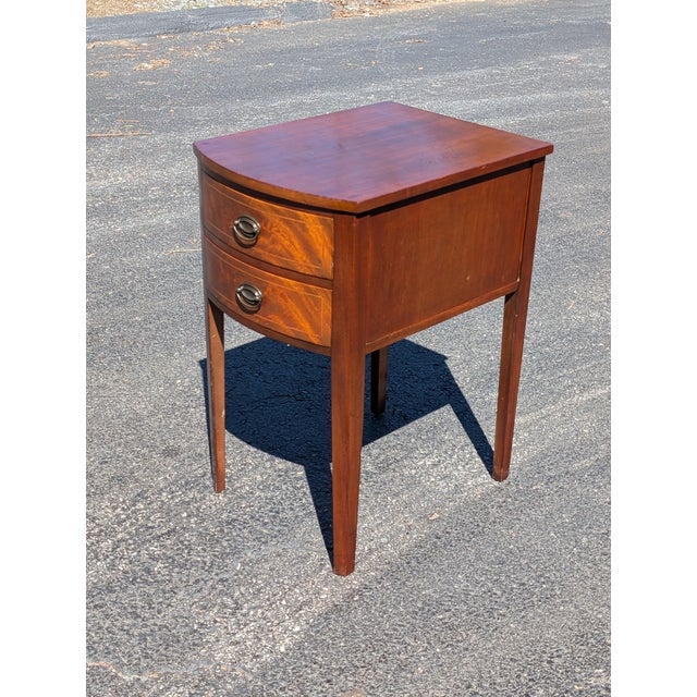 Vintage Bow Front Mahogany Two Drawer Side Table/Nightstand For Sale - Image 12 of 13