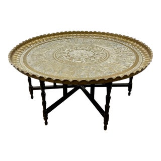Vintage Chinoiserie Style Zodiac Solid Brass Round Coffee Table For Sale