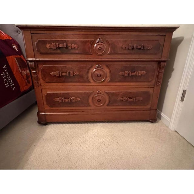 Victorian Antique Eastlake Victorian Marble Top Dresser W/Mirror For Sale - Image 3 of 4