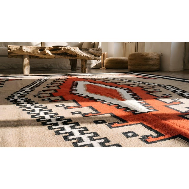 1940s Tribal Geometric Antique Native American Room Size Navajo Flatwoven Rug For Sale - Image 13 of 13