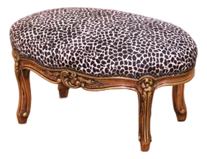 Mid-Century French Louis XV Style Walnut Footstool With Upholstered Seat
