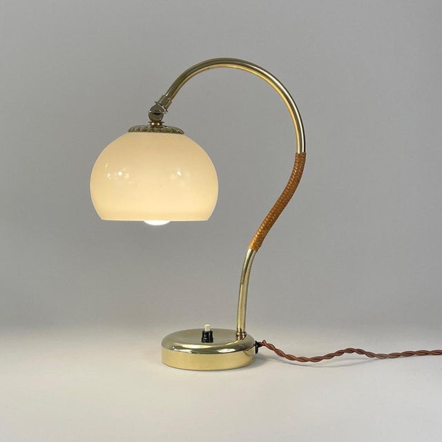 Vintage Rattan and Opaline Table Lamp by Idman Oy, 1950s For Sale - Image 3 of 16