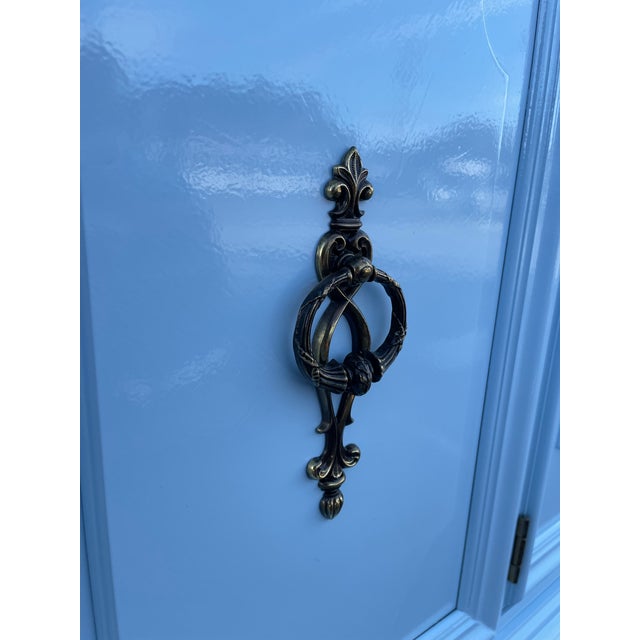 Blue 1960s Stanley High-Gloss Blue Hydrangea Console/ Credenza With Brass Hardware For Sale - Image 8 of 11