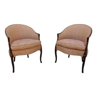 French Louis XV Style Bergere Chairs -Terracotta Upholstery For Sale