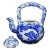 Vintage Chinese Blue and White Porcelain Teapot With Overhead Handle and Mountain Landscape For Sale