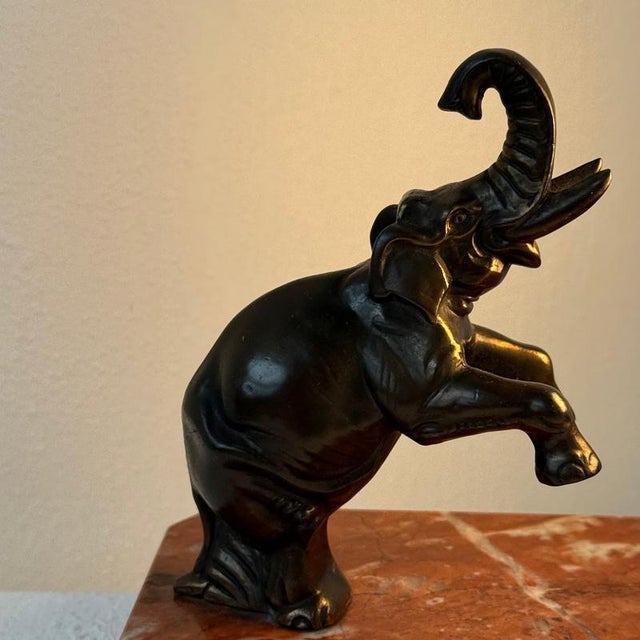 Art Deco Elephant Table Lamp with Red Marble Base, 1930 For Sale - Image 3 of 9