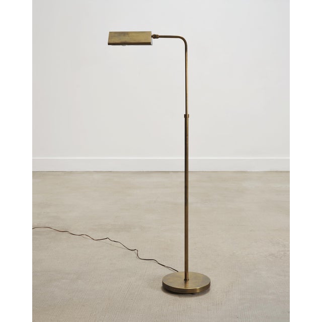 Mid-Century Patinated Brass Adjustable Pharmacy Floor Lamp For Sale - Image 13 of 16