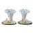 Vintage Opalescent Blown Glass Cornucopia-Style Trumpet Vessels on Mirrored Cut Glass Bases, a Pair, Circa 1930s For Sale