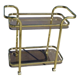 Rolling Serving Cart in Gilded Metal and Glass, 1980s For Sale