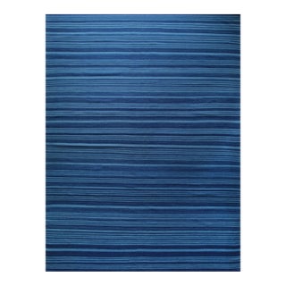 8x10 Para Penelope Blue Stripe Geometric Flatweave Wool Carpet Rug For Sale