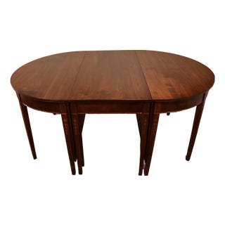 1870s Antique English Sheraton Solid Mahogany Inlaid Three Section Dining Table For Sale