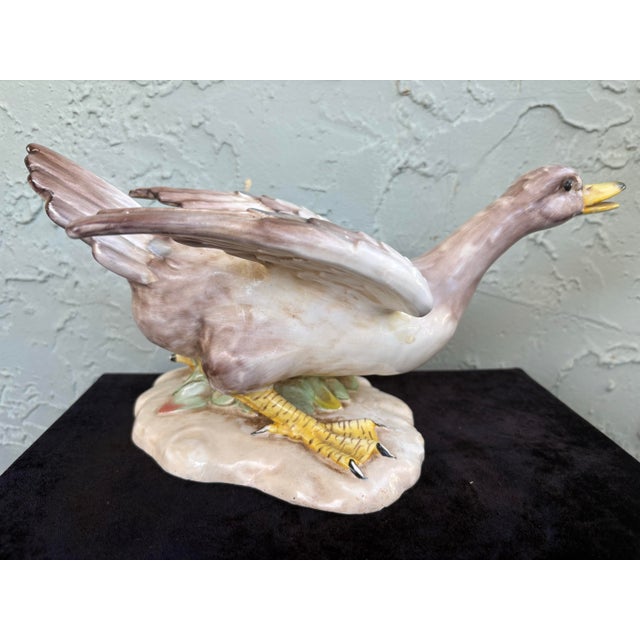 Farmhouse Vintage Hand-Painted Italian Porcelain Duck Figurine With Outstretched Wings For Sale - Image 3 of 11