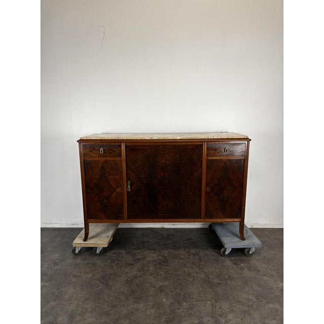 Art Nouveau Buffet in Burr Walnut with Marble Top and Oval Mirror, 1890s For Sale - Image 9 of 12
