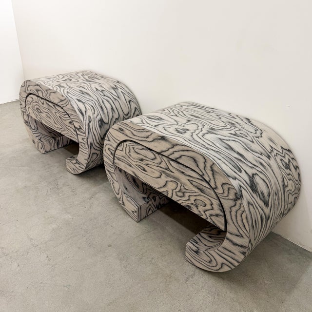 Wood Vintage Pair of 1980s Postmodern Waterfall Nightstands. For Sale - Image 7 of 10