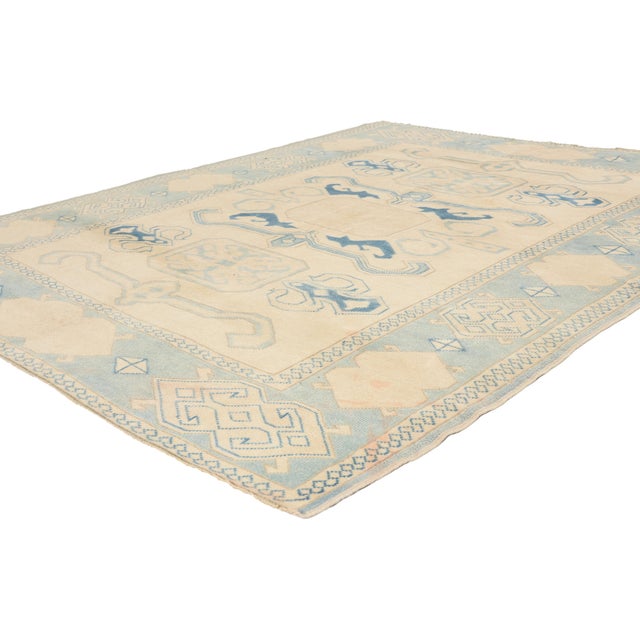 53053 Vintage Turkish Oushak Rug, 05'08 x 06'10. The Anatolian Talisman: A Vintage Turkish Oushak Masterpiece of Tribal...